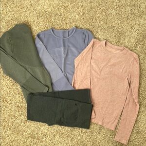 Women's Fabletics Set - Gray, Lavender, Pink tops and legging